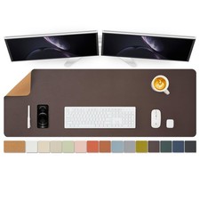 Large Natural Cork PU Leather Desk Pad Mouse Mat 47.2x17 In Coffee Brown Unit picture
