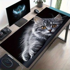 1pc Extra Large Rubber Gaming Mouse Pad, Cat Pattern - Washable Non-Slip Surfa picture