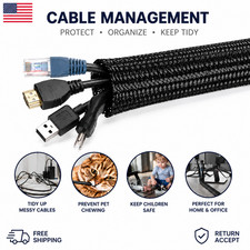 Cable Tidy Zip Sleeve for Desk PC TV Wire Management Organizer Cable Cover USA picture