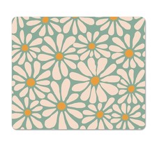 Square Green Flowers Mouse Pad Retro, Cute Daisy Boho White on picture