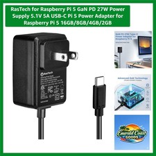 RasTech for Raspberry Pi 5 GaN PD 27W Power Supply 5.1V 5A USB-C Pi 5 Power A... picture