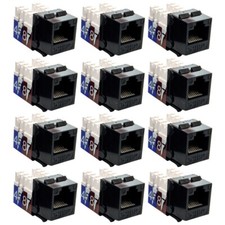 12Pcs Cat5E RJ45 Ethernet LAN Network Keystone Jack 110 Punch Down Snap-in Black picture