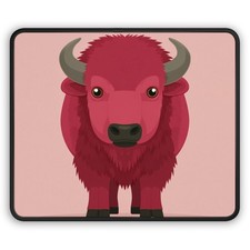 Pink Buffalo Illustration Gaming Mouse Pad | Cute Animal Desk Mat picture