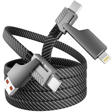 4 in 1 Multi Fast 65W USB C Charging Power Cord Cable Wire 4 Feet Black Gray picture