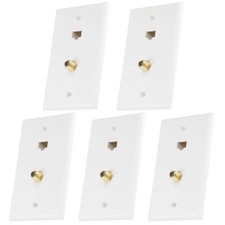 5x Cat5E RJ45 Ethernet & F Type Coax Cable Coupler Wall Plate Gold Plated White picture