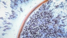 Landscape snow aerial view winter road trees forest top Custom Gaming Mat Desk picture
