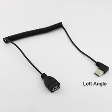 1x USB 2.0 A Female to Male Left Angled 90 Degree Spiral Coiled Cable 1.5m/5ft picture