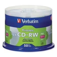 Verbatim® CD-RW Discs, Printable, 700MB/80min, 4x, Spindle, Silver, 50/Pack picture