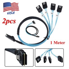 2PCS Reversed Cable Mini SAS 36 Pin SFF-8087 Male to 4 SATA 7Pin Female 100CM US picture