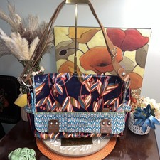 FOSSIL Key-per Coated Canvas Floral Multi-Color Travel Crossbody Laptop Bag Key picture