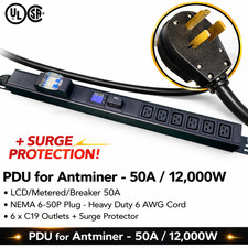 US Metered 240V 50A PDU 6 C19 Outlets Surge Protection NEMA 6‑50P Mining Server picture