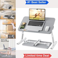Non-Slip Leather Lap Desk Laptop Bed Tray Table Adjustable Height Foldable picture