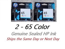 2 Genuine Factory Sealed Original OEM HP 65 Color Inkjet Cartridges 2022 picture