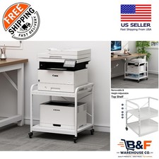 White Under Desk Printer Stand with Two-Tier Design and Height Adjustable Shelf picture