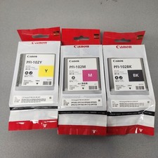 Lot of 3 Genuine Canon PFI-102 Ink Tanks Black Magenta Yellow 130mL iPF500 iPF70 picture