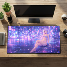 XL Neon Cyberpunk Gaming Desk Mat 16x32 Large Mouse Pad Non-Slip Stitched Edge picture