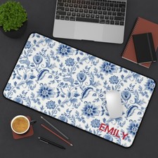 Personalized or Monogram Farmhouse Blue & Off-White Floral Desk Mat  picture