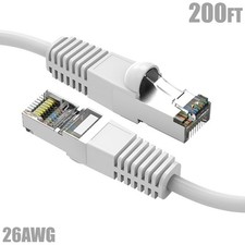 200FT Cat5e RJ45 Network LAN Ethernet FTP Cable Shielded Copper Wire 26AWG White picture