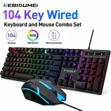 Rechargeable Wired Gaming Keyboard & Mouse Combo 104 Keys Rainbow RGB Backlit picture