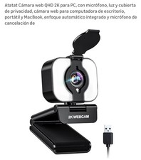 Atatat QHD 2K Webcam Black USB 2.0 Autofocus Microphone Privacy Cover picture