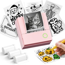Pink Mini PM290C Portable Sticker Label Maker Printer with 3 Rolls Paper picture