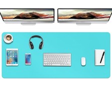 Leather Desk Pad Protector NonSlip Waterproof Blotter 47x24 Inch Bright Blue picture