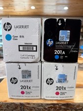 Genuine HP 201A Cyan (x2) + 201X High Yield Magenta (x2) Toner Lot picture