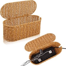 Cable Management Box, Handmade Rattan Cord Organizer for Power Large, Natural picture