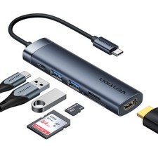 VENTION USB C Hub, 6-in-1 Laptop Docking Station Dongle Adapter 6 IN 1, Grey picture