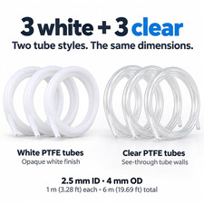 3D Printer PTFE Tube Kit, 6M(19.69ft) Total, 2.5mm ID x 4mm OD, White+Clear picture