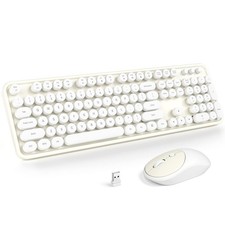Wireless Keyboard And Mouse Combo FullSized 2.4 GHz Cute Retro White picture