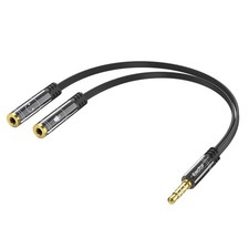 KINGTOP 3.5mm Headphone Mic Splitter Adapter - [1 Male to 2 0.65ft, Black picture