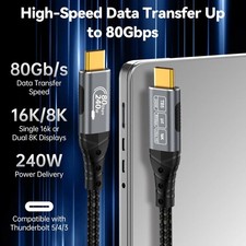 6.6ft High Speed Thunderbolt 5 USB4 Gen4 Type-C Video Data Cable 16K 80Gbps 240W picture