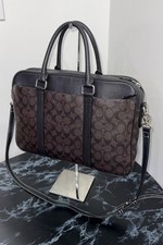 COACH Laptop iPad Bag Perry Slim Brief Case Men / Women Brown Canvas -AUTHENTIC- picture