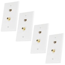 4x Cat5E RJ45 Ethernet & F Type Coax Cable Coupler Wall Plate Gold Plated White picture