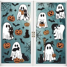 Halloween Ghost Window Cling Sticker Spooky Ghost Pumpkin Black Cat Reusable Win picture