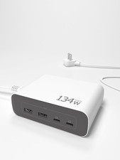 New -- 134W Fast Charging Station, Dual 67W 8-In-1 GaN Charger Block (Flat Plug) picture