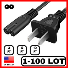 Lot AC 2 Prong Power Cord 3FT 5FT 10FT Standard 2-Slot Power Cable Replacement picture