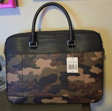 MICHAEL KORS HARRISON FRONT ZIP SLIM BRIEFCASE MK CAMO LEATHER BAG NWT picture