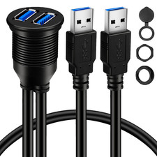 2 Ports Dual USB 3.0 Male to USB 3.0 Female AUX Flush Mount Car Mount Extension picture