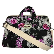 DACHEE Laptop Computer Messenger Bag Water-Resistant Floral Black Peony 15.6 in picture