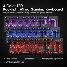  A RK100 3 Color LED Backlit Mechanical Feeling Gaming Keyboard Black USB Wired picture