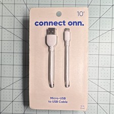 onn. 10 ft White USB-A to Micro-USB Cable for Charging & Data Transfer picture