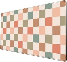 Boho Checkered Desk Mat, Beige Plaid Pad Xl-31.5x15.7in-Pastel Desk Mousepad-... picture