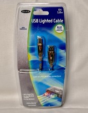 NOS Belkin USB Lighted Cable Transluscent & Blue Light Blue F3U144-06-BLU picture