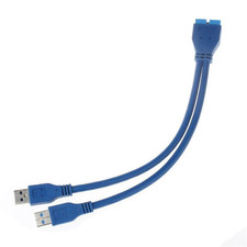 Dual Port USB 3.0 a Male to 20 Pin Male Motherboard Extension Cable Adapter 5Gbp picture