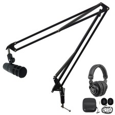 Audio Technica AT2040 Broadcast Podcast Podcasting Microphone+Boom+Headphones picture