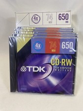 TDK CD-RW 650mb “For Computer Writers” 74 Minutes 4X 5 Count Box - New picture
