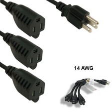 Kentek 18 inch 14 AWG Power Splitter Cable NEMA5-15P to 3X 5-15R 15A/125V SJT picture