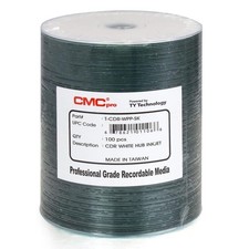 100 CMC Pro Taiyo Yuden (TCDR-WPP-SK) 52X CD-R White Inkjet Hub Printable Media picture